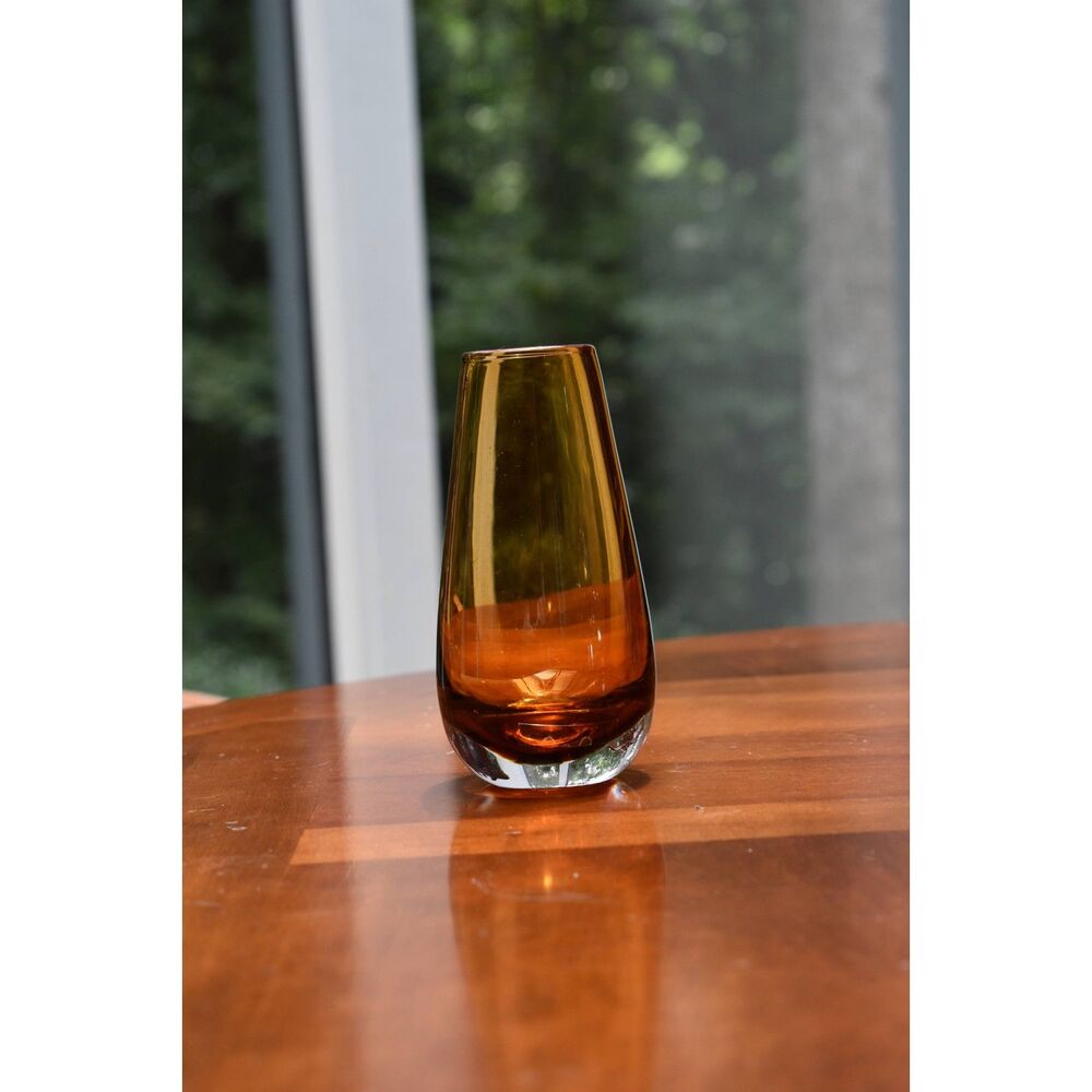 Amber Cased Art Glass Vase 5.5in Heavy Sommerso Style Handmade Mid Century MCM